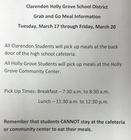 Meal Information for Clarendon Holly Grove Students